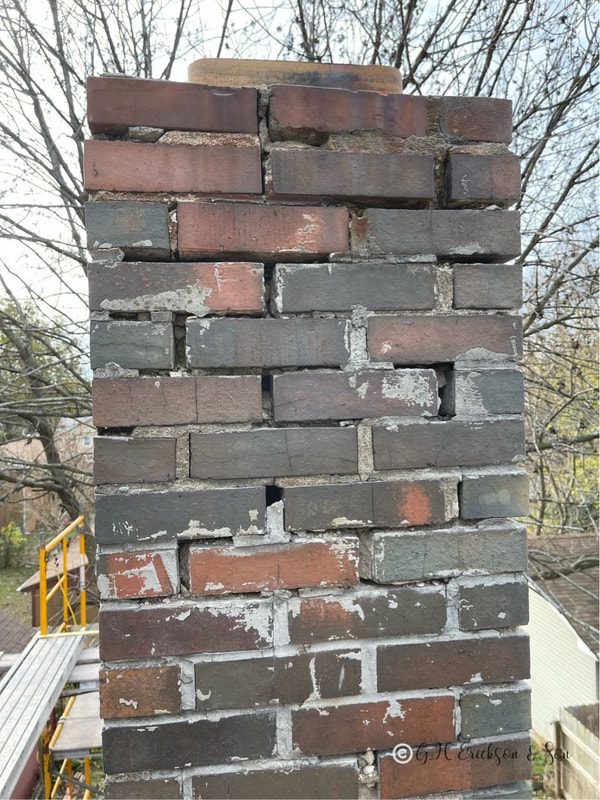 Chimney masonry joints damaged Peoria October 2023